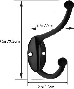 Alternative view of ZEYU Wall Hooks.10Pcs Coat Hooks Hardware Towel Hooks for Hanging Coats Double No Rust Black Robe Hooks Wall Mounted with Screws for Key. Towel. Bags. Cup. Hat