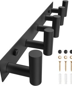 VAEHOLD Black Hat and Coat Wall Mount Rack 5 Hooks for Robes. Bags. Keys. and Towels Bathroom Towel Hanger Organizer (1 Pack)