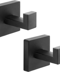 Heavy Duty Stainless Steel Towel Hooks. Wall Mounted Square Robe Hooks for Bathroom. Kitchen. Bedroom. Hotel Matte Black 2 Pack