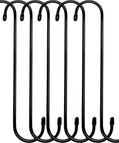ESFUN 6 Pack 10 inch Extra Large S Hooks Black Heavy Duty Long S Hooks for Hanging Plant Extension Hooks for Kitchenware.Utensils.Pergola.Closet.Flower Basket.Garden.Patio.Indoor Outdoor Uses