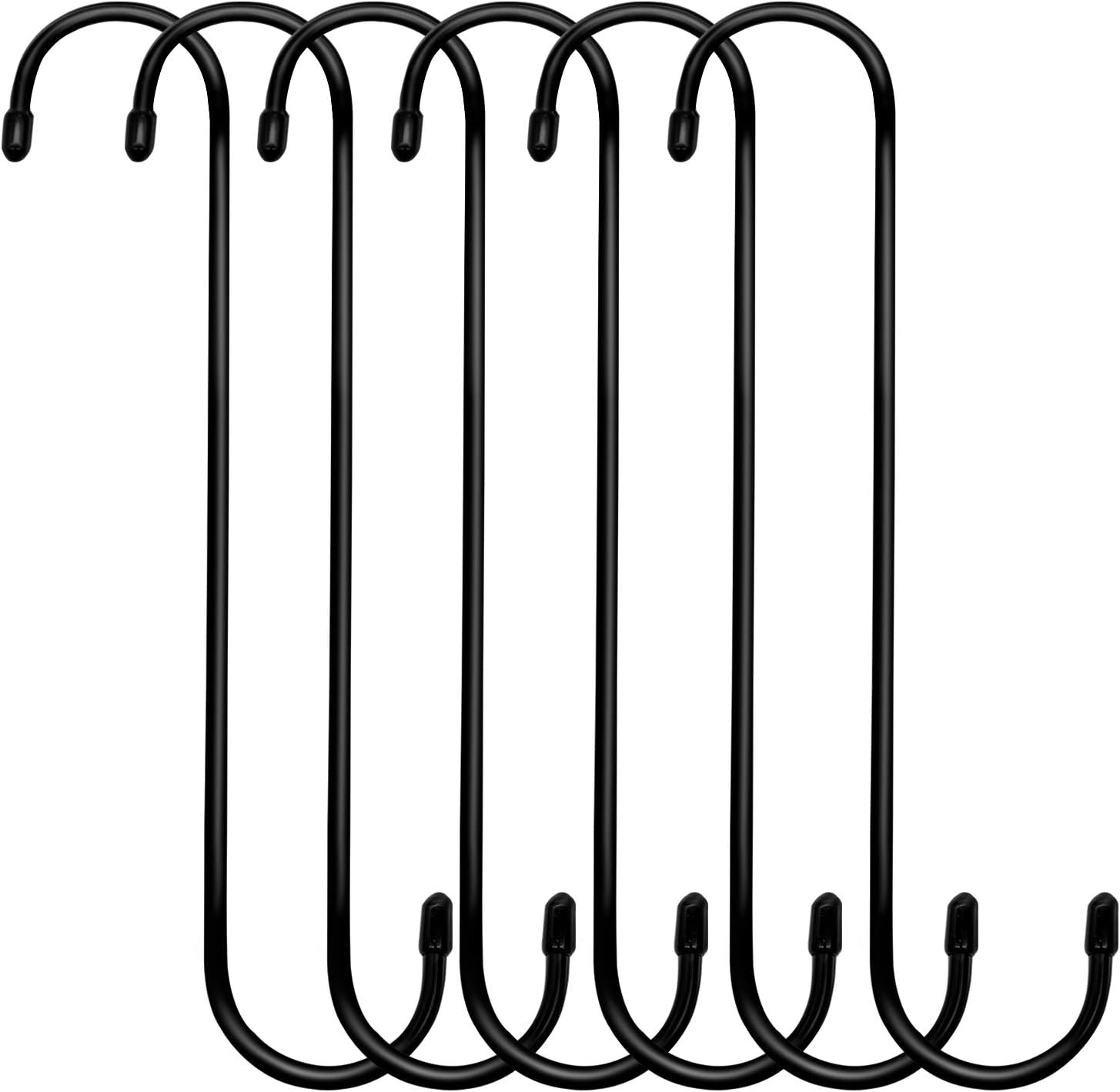 ESFUN 6 Pack 10 inch Extra Large S Hooks Black Heavy Duty Long S Hooks for Hanging Plant Extension Hooks for Kitchenware.Utensils.Pergola.Closet.Flower Basket.Garden.Patio.Indoor Outdoor Uses