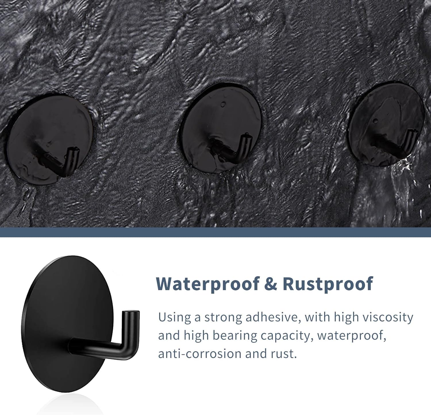 Rise age Adhesive Hooks Heavy Duty Waterproof in Shower Hooks for Hanging Loofah. Towels. Clothes. Robes for Bathroom Removable Adhesive Wall Hooks Door Hook Stainless Steel Black Stick on Hooks 4 Pcs - Image 3