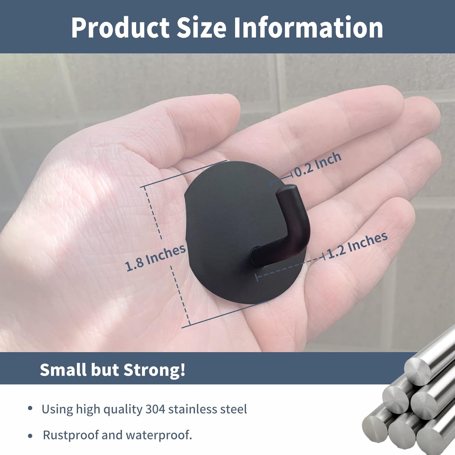 Rise age Adhesive Hooks Heavy Duty Waterproof in Shower Hooks for Hanging Loofah. Towels. Clothes. Robes for Bathroom Removable Adhesive Wall Hooks Door Hook Stainless Steel Black Stick on Hooks 4 Pcs - Image 2