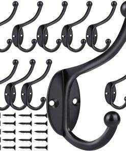 ZEYU Wall Hooks.10Pcs Coat Hooks Hardware Towel Hooks for Hanging Coats Double No Rust Black Robe Hooks Wall Mounted with Screws for Key. Towel. Bags. Cup. Hat