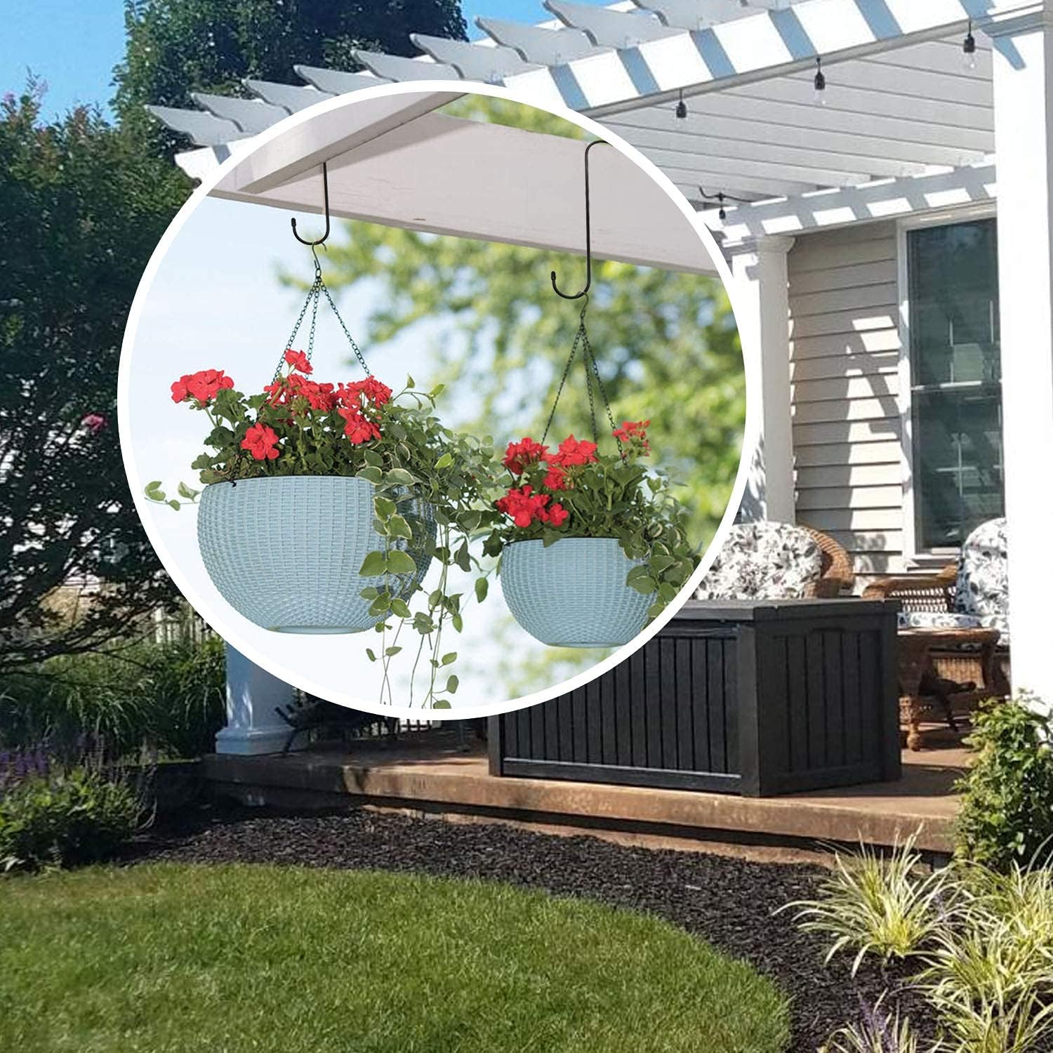 ESFUN 6 Pack 10 inch Extra Large S Hooks Black Heavy Duty Long S Hooks for Hanging Plant Extension Hooks for Kitchenware.Utensils.Pergola.Closet.Flower Basket.Garden.Patio.Indoor Outdoor Uses - Image 3
