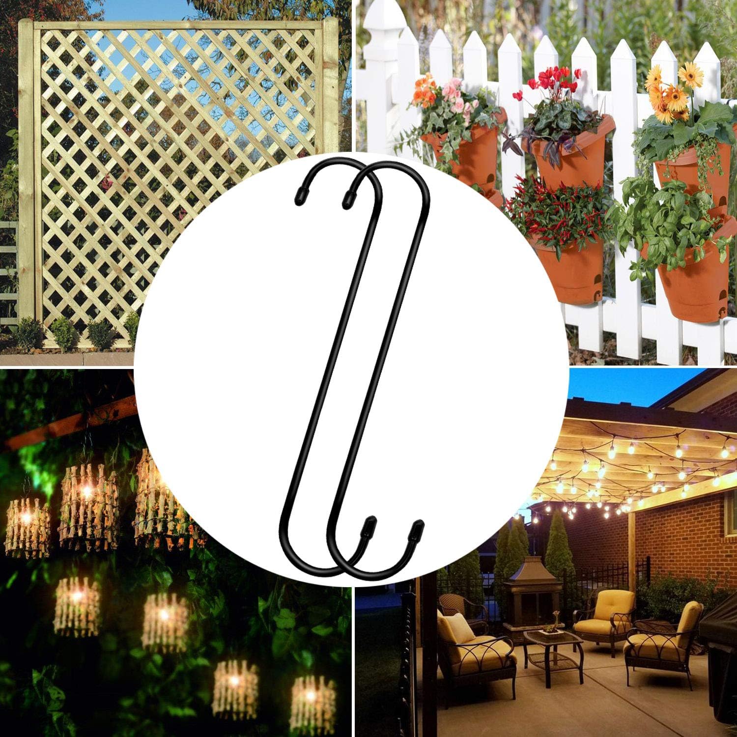 ESFUN 6 Pack 10 inch Extra Large S Hooks Black Heavy Duty Long S Hooks for Hanging Plant Extension Hooks for Kitchenware.Utensils.Pergola.Closet.Flower Basket.Garden.Patio.Indoor Outdoor Uses - Image 5